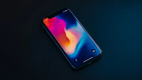 Modern Smartphone with Vibrant Gradient Display Wallpaper.