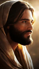 Serene hooded man in warm sunset side profile portrait.