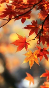 Backlit maple leaves in warm autumnal color harmony.