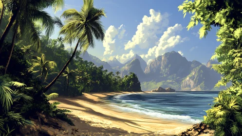 Tropical Paradise Beach Framed by Majestic Mountain Cliffs