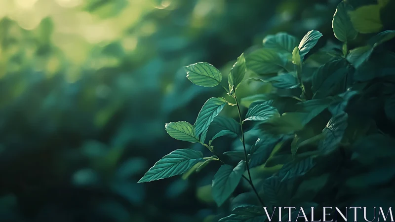 Backlit green foliage with shallow depth and soft bokeh rendering