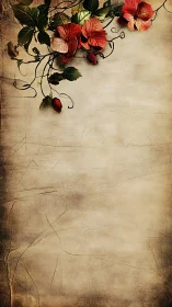 Vertical parchment background with floral corner ornamentation.