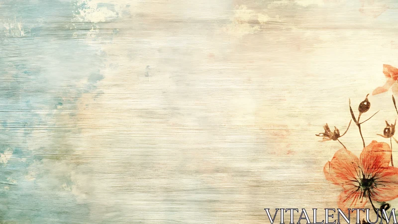 Watercolor floral vignette on textured vintage wood ground.