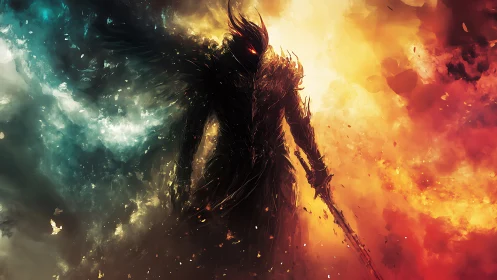 Shadow warlord strides between stormfire and celestial frost