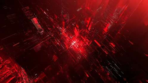 Cyberpunk red data core in fragmented geometric perspective.