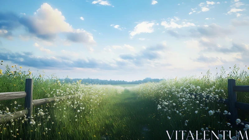 Morning clouds wander above a wildflower-laced country lane