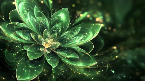 Star-dusted emerald petals bloom from a digital twilight