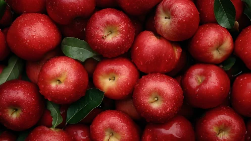 Red apples with surface water droplets fill the image