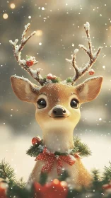 Snowy baby reindeer wrapped in gentle Christmas magic.