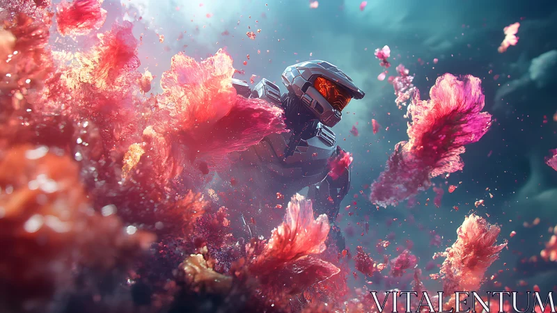 Starlit diver in neon coral clouds of a distant dreamscape.