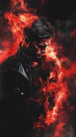 Flame-wreathed loner bends his shadow toward a burning vow