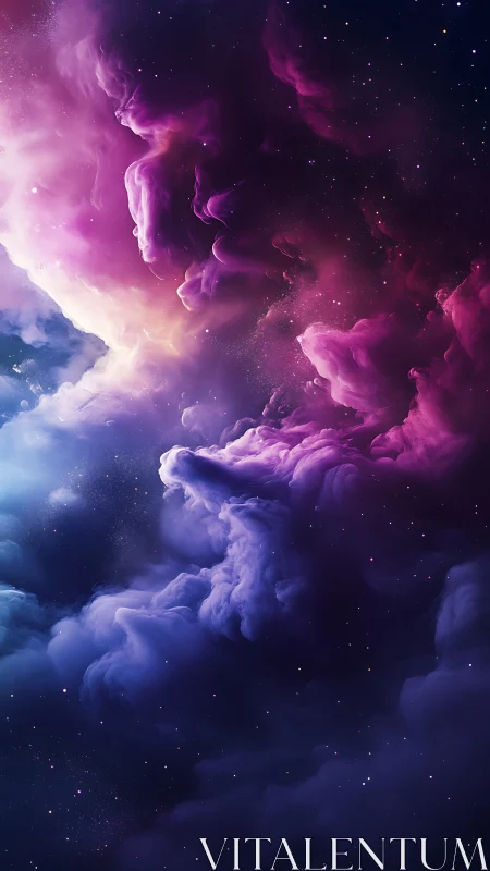 Cosmic nebula clouds in vibrant magenta and indigo gradients.