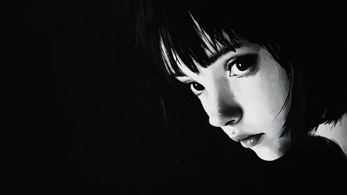 Monochrome portrait isolates intense gaze against void