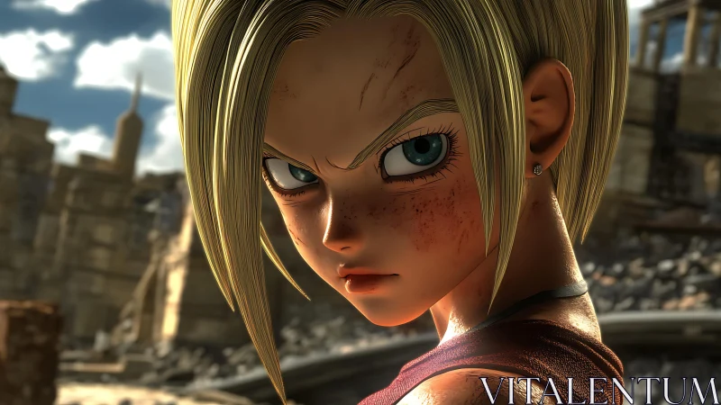 Battle-worn combatant in hyper-detailed 3D close-up portrait.