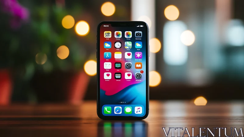 Smartphone Glowing with Golden Bokeh Light at Night.