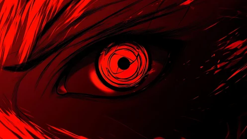 Crimson vortex eye carves fury into the surrounding darkness
