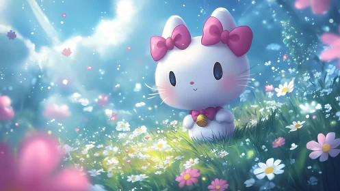 Sweet meadow kitten under sparkly spring daylight glow.