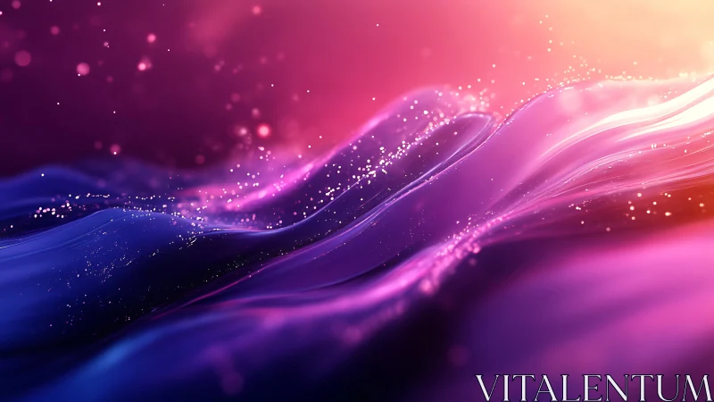 Neon purple and pink abstract waves with glowing particles.