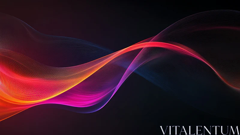 Chromatic wave ribbons glide like neon wind across night