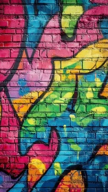 Colorful graffiti splashes joy across a textured brick wall