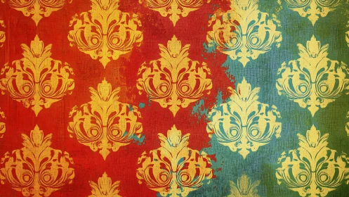 Warm vintage damask pattern in rich, painterly colors.