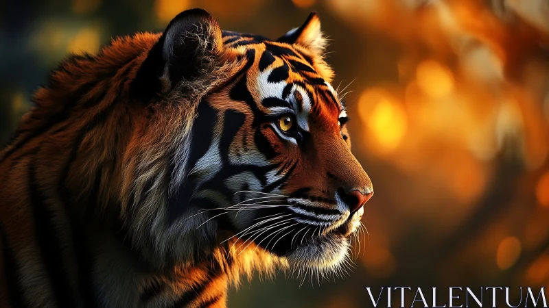 Side-lit tiger portrait renders hyperreal fur and gaze