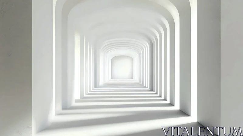 Endless ivory arches chase the quiet glow of distant light