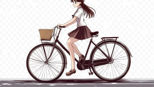 Anime Girl Riding Vintage Bicycle on Urban Road Path