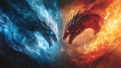 Fiery and icy dragon spirits collide in a cosmic showdown