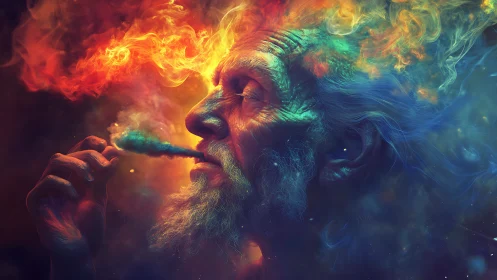 Cosmic sage exhales galaxies in swirling nebula smoke.