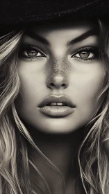 Storm-eyed muse leans into shadow and monochrome hush