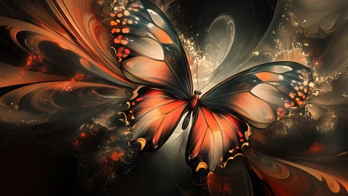Radiant fractal butterfly unfolds in swirling ember light