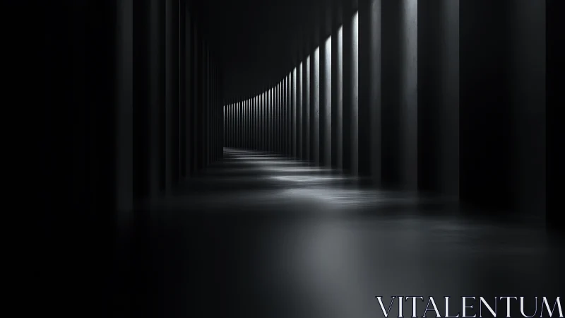 Endless dark corridor with rhythmic light columns. Periodic glow