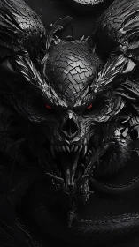 Night-forged dragon deity with burning ember eyes unleashed.