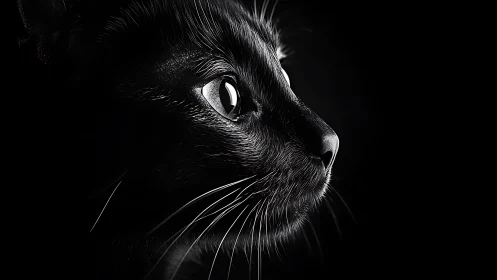 Black Cat Portrait: Feline Eyes in High-Contrast Spotlight.