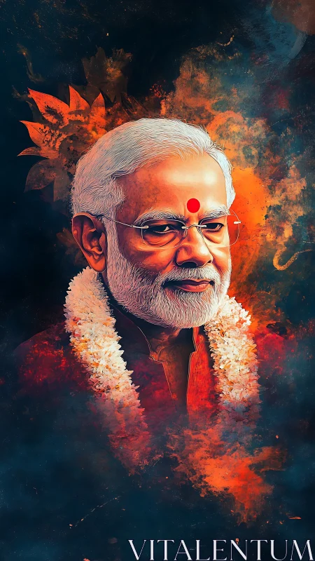 Digital portrait with saffron aura and ritual garland detailing.