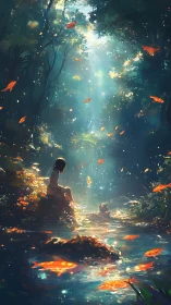 Sunlit forest stream where goldfish drift through daydreams.