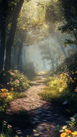Illuminated Forest Path Through Canopy Archway