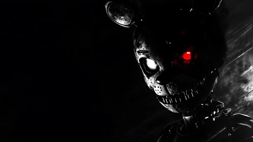 Robot bear head is rendered with high contrast digital lighting
