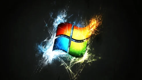 Windows-style quadrants with dual-color energy plasma effects