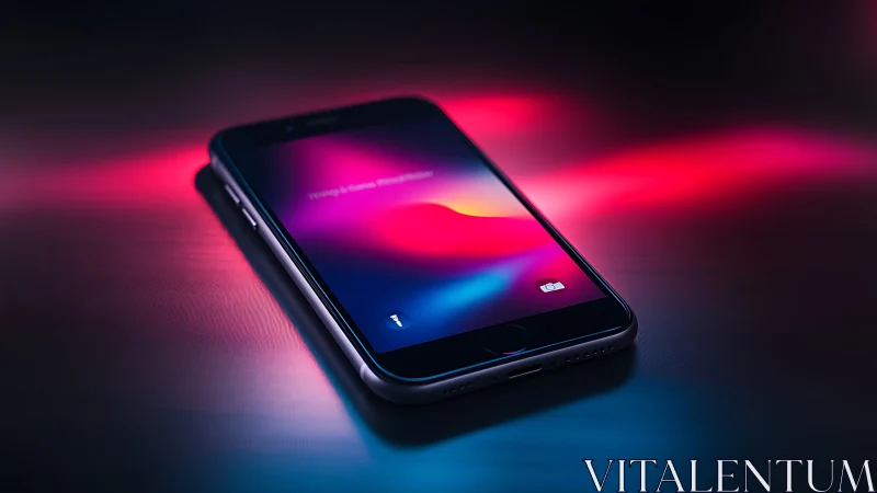 Smartphone Display Glows Against Neon Backdrop.