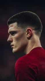 Side profile of young athlete in red jersey during event