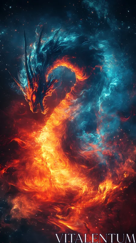 Cosmic fire and ice dragon in luminous nebular composition.