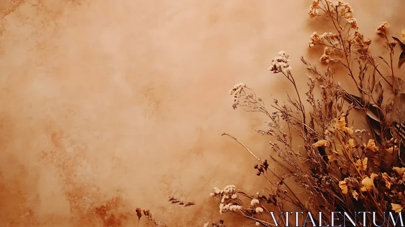 Dried Wildflowers and Botanicals Against Textured Terracotta Wall