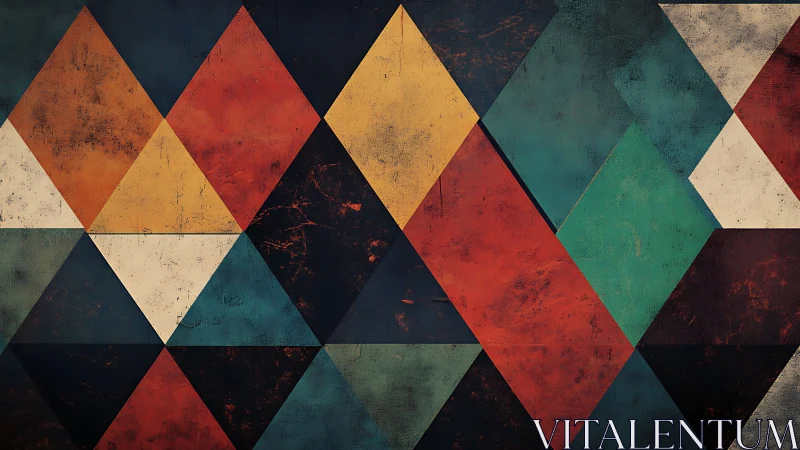 Geometric composition arranges colored triangles and rhombuses