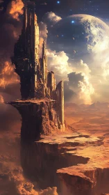 Vertical megastructure anchors on stratified desert escarpment