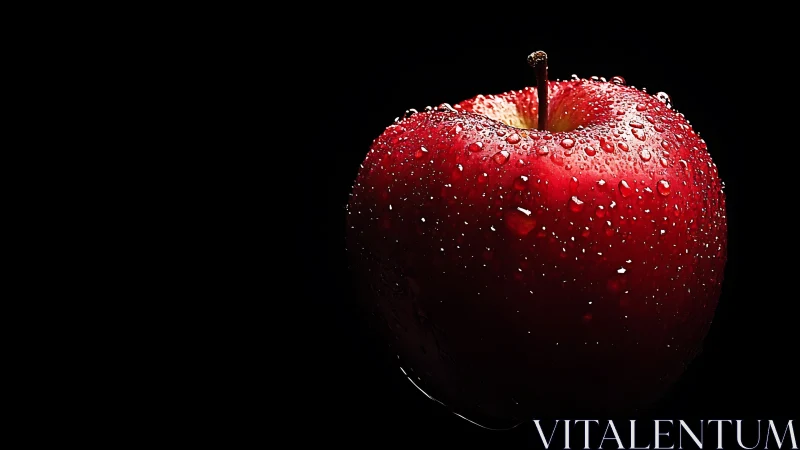 Photorealistic macro study of red apple on black ground.