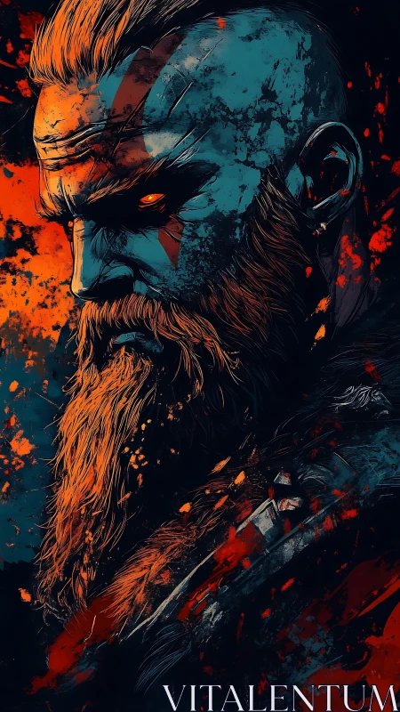 War-torn warrior portrait pulses with molten fury and grit