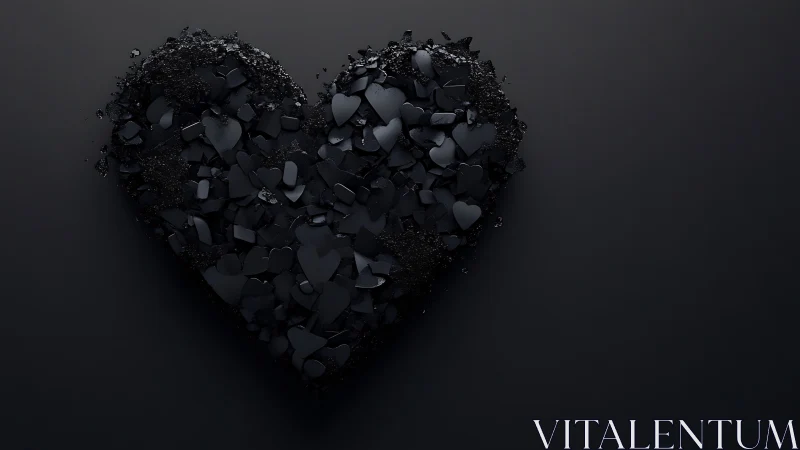 Fractured Heart. Dark abstract composition of broken geometric shards forming a heart shape.