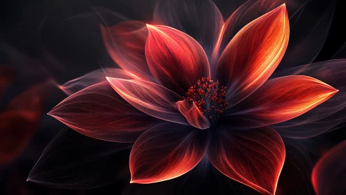 Luminous red flower blooms like living ember in dark void